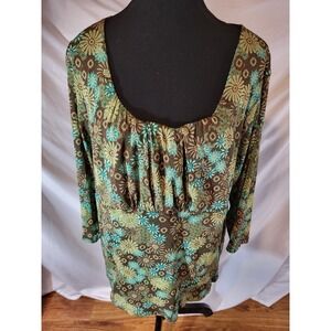 Vintage Y2K 3/4 Sleeve Mesh Psychedelic Groovy Floral Retro Top Size 2X?